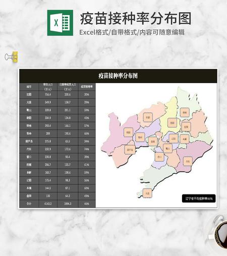 简约灰色疫苗接种率分布图Excel模板