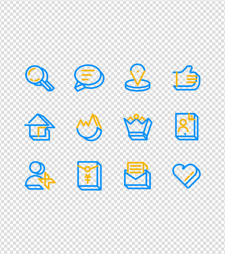 蓝色简约线条图标元素