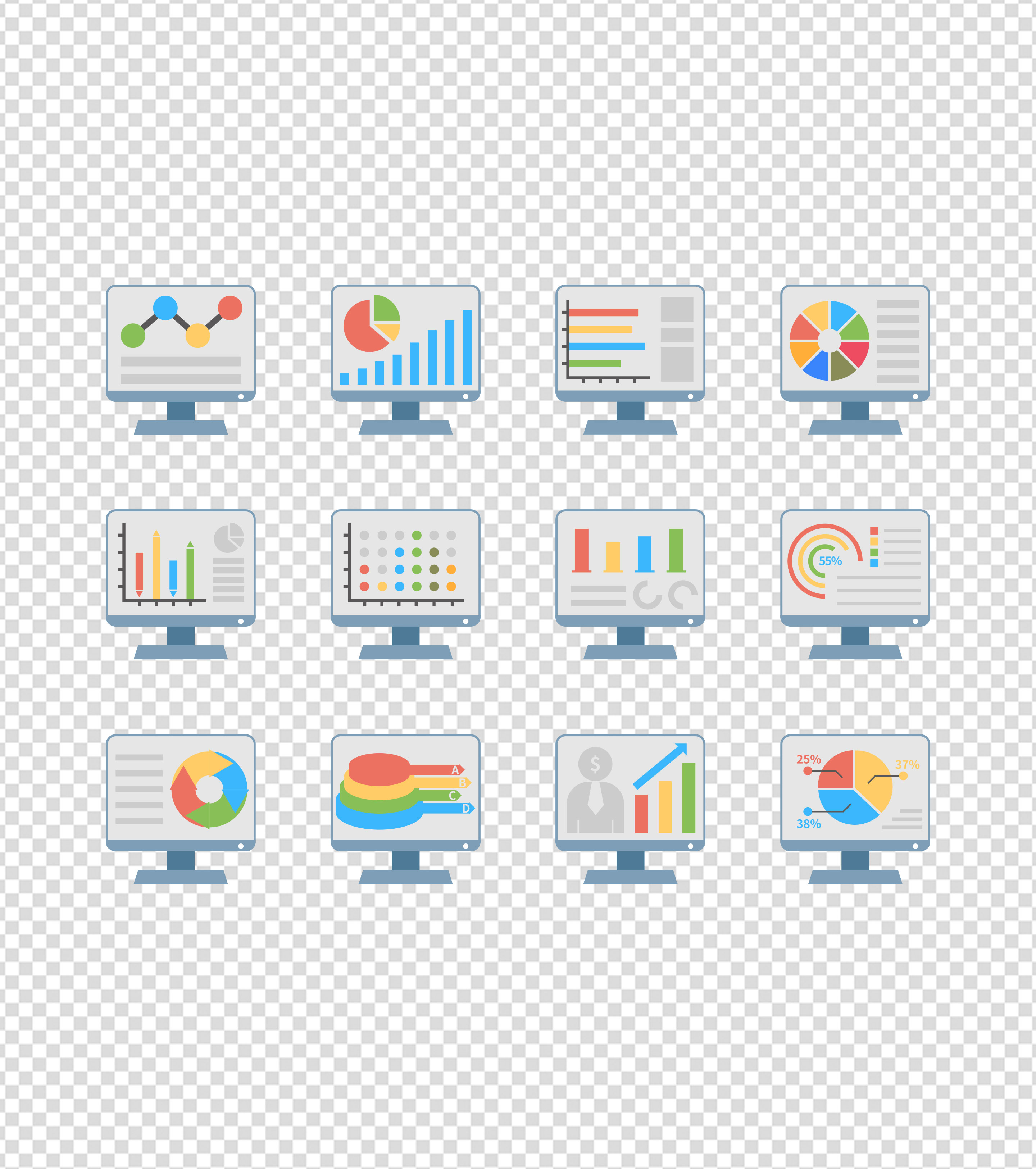 灰色商务电脑文件分析图标元素