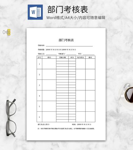 公司员工部门考核表word模板
