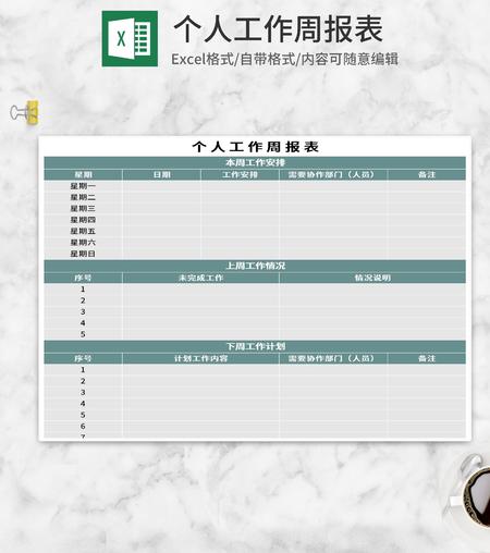 深绿个人工作周报Excel模板
