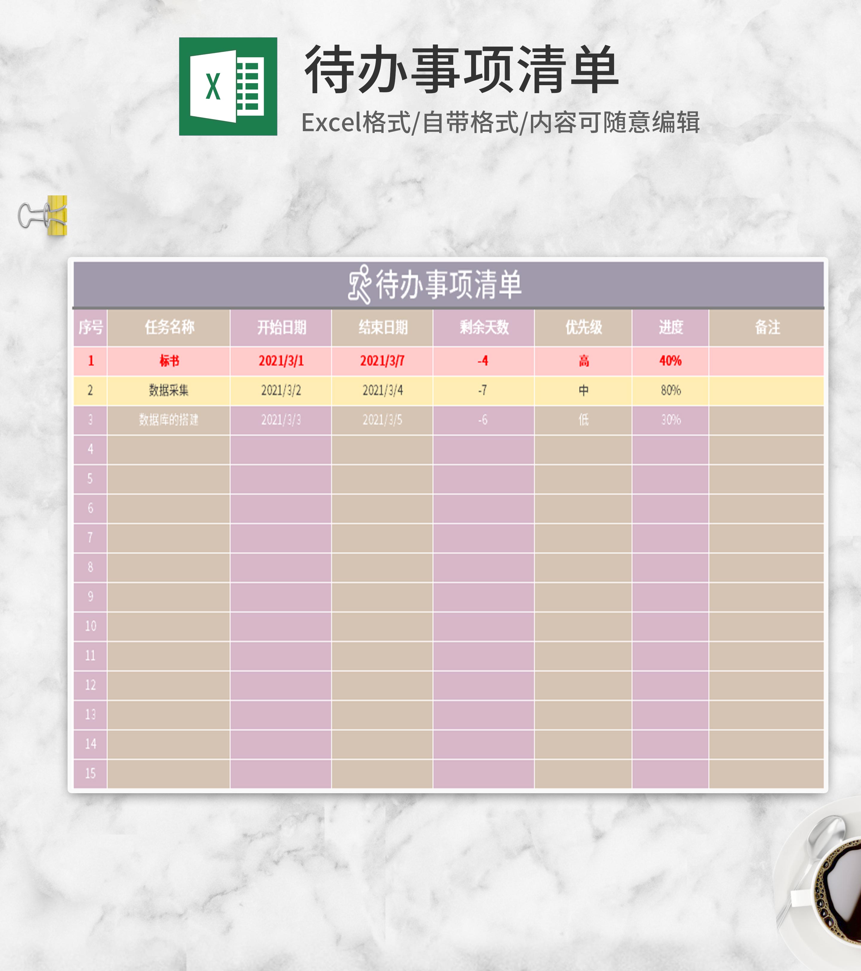 待办事项总结清单Excel模板