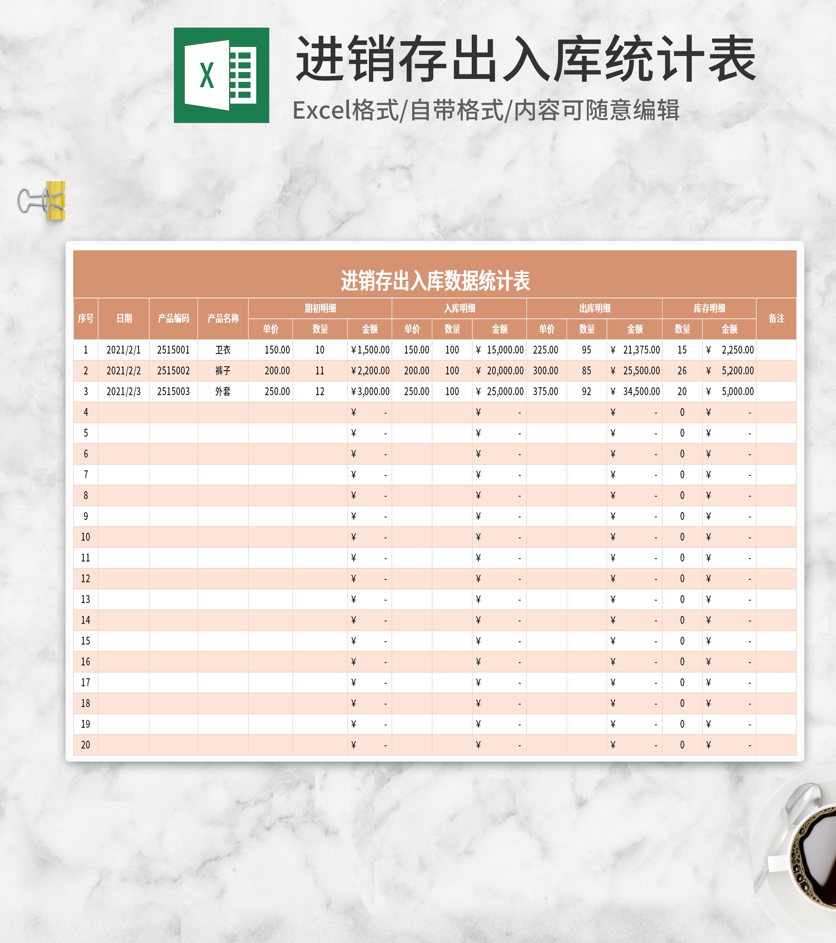 橘色进销存出入库统计表Excel模板
