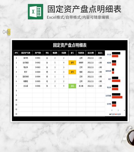 黑色固定资产盘点明细表Excel模板