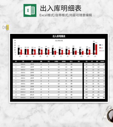 黑色出入库明细表Excel模板