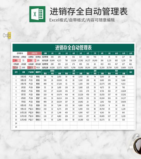 简约绿色全自动库存管理表Excel模板