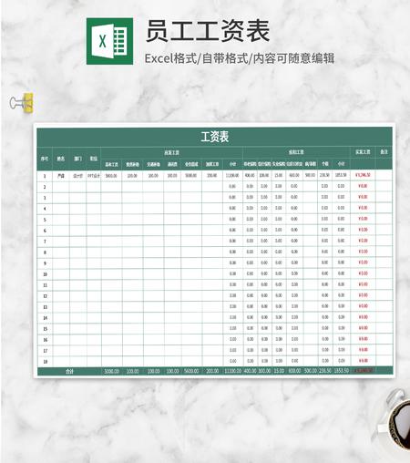绿色员工工资明细表Excel模板