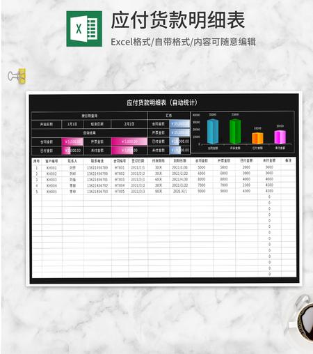 黑色应付贷款明细表Excel模板