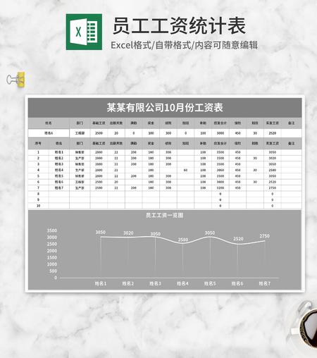 灰色公司员工工资统计表Excel模板