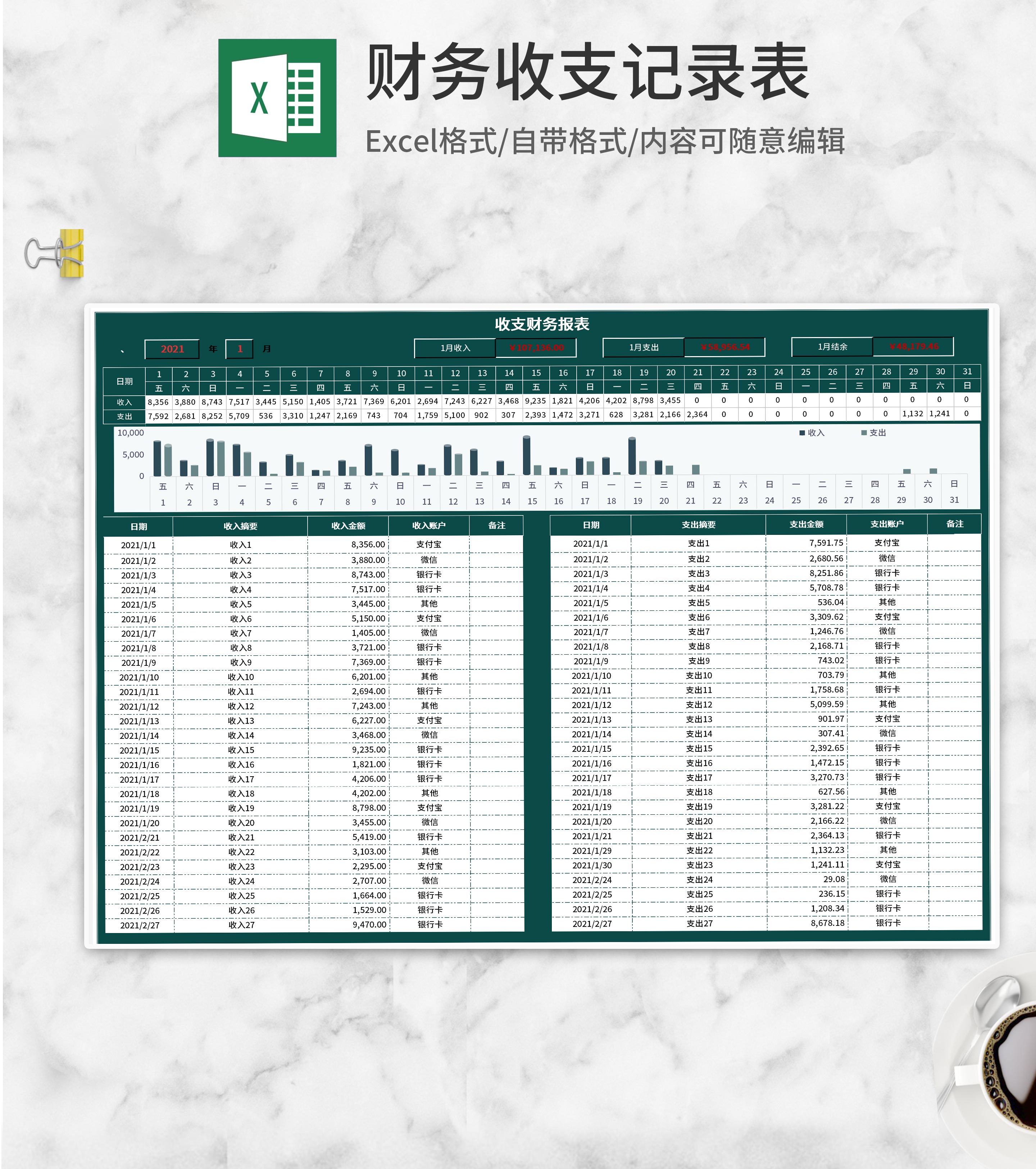 深绿财务收支记录表Excel模板