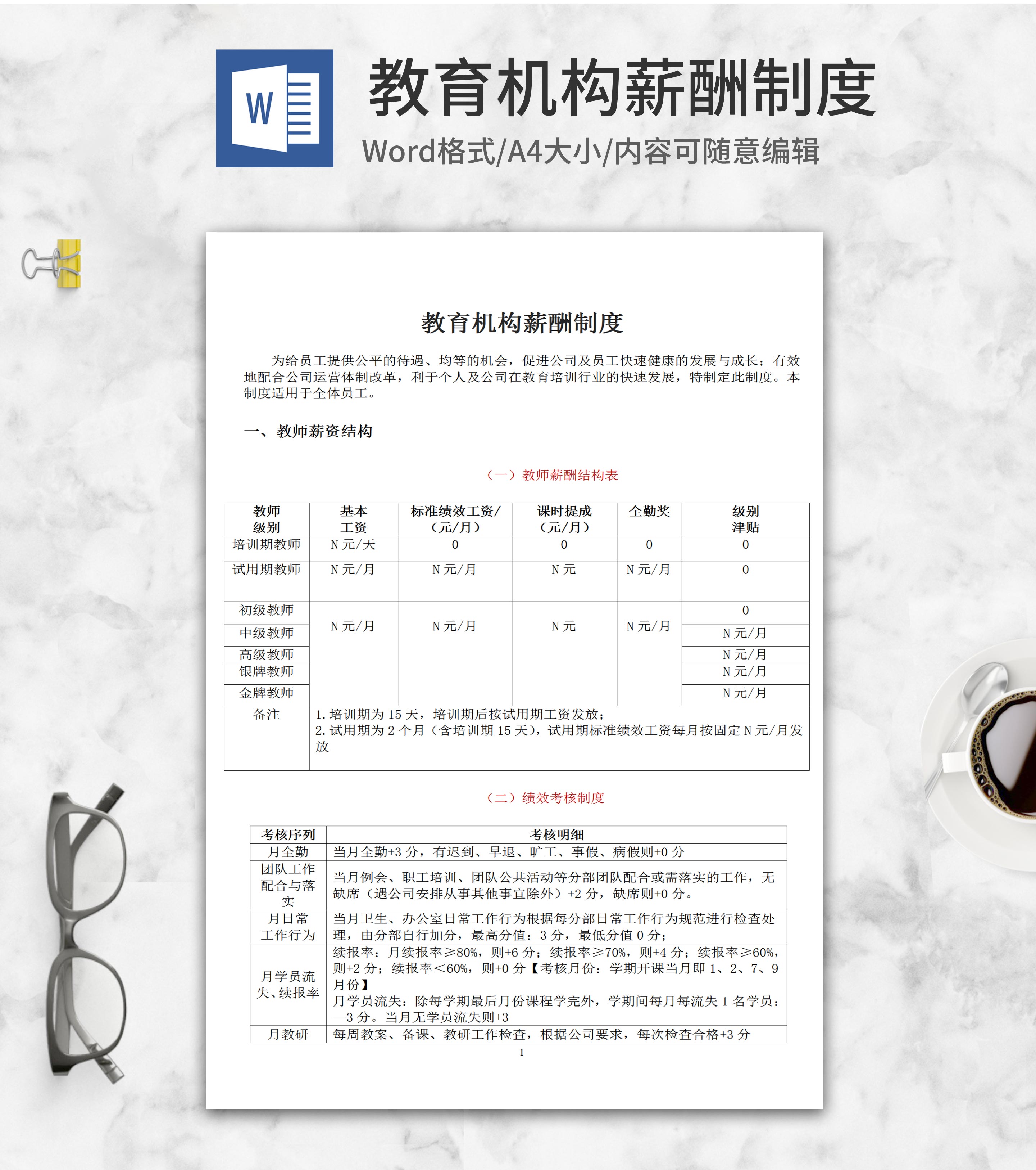 教育机构薪酬制度word模板