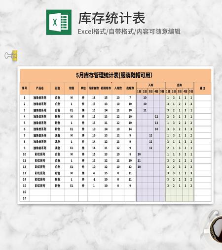 黄色月度库存管理统计表Excel模板