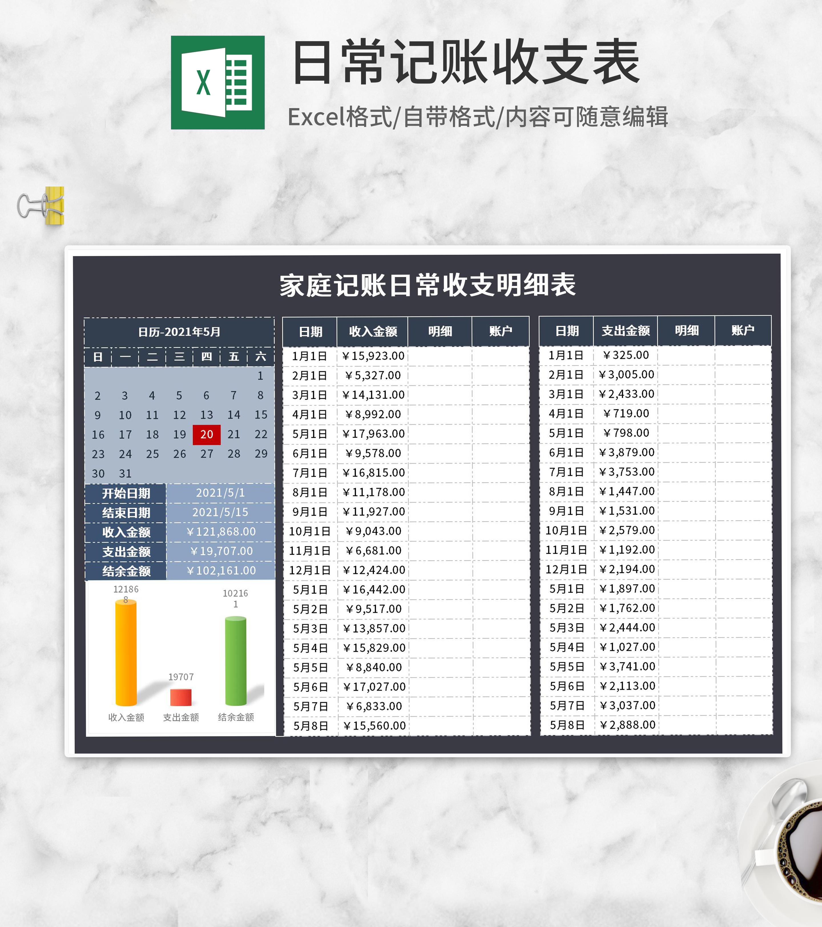 家庭记账日常收支明细表Excel模板