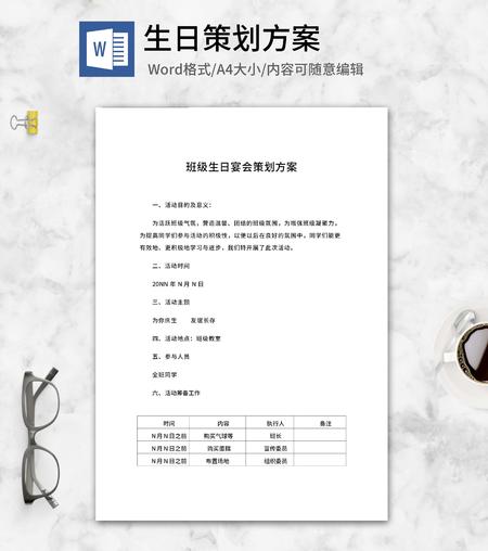 班级学生生日宴会策划方案word模板