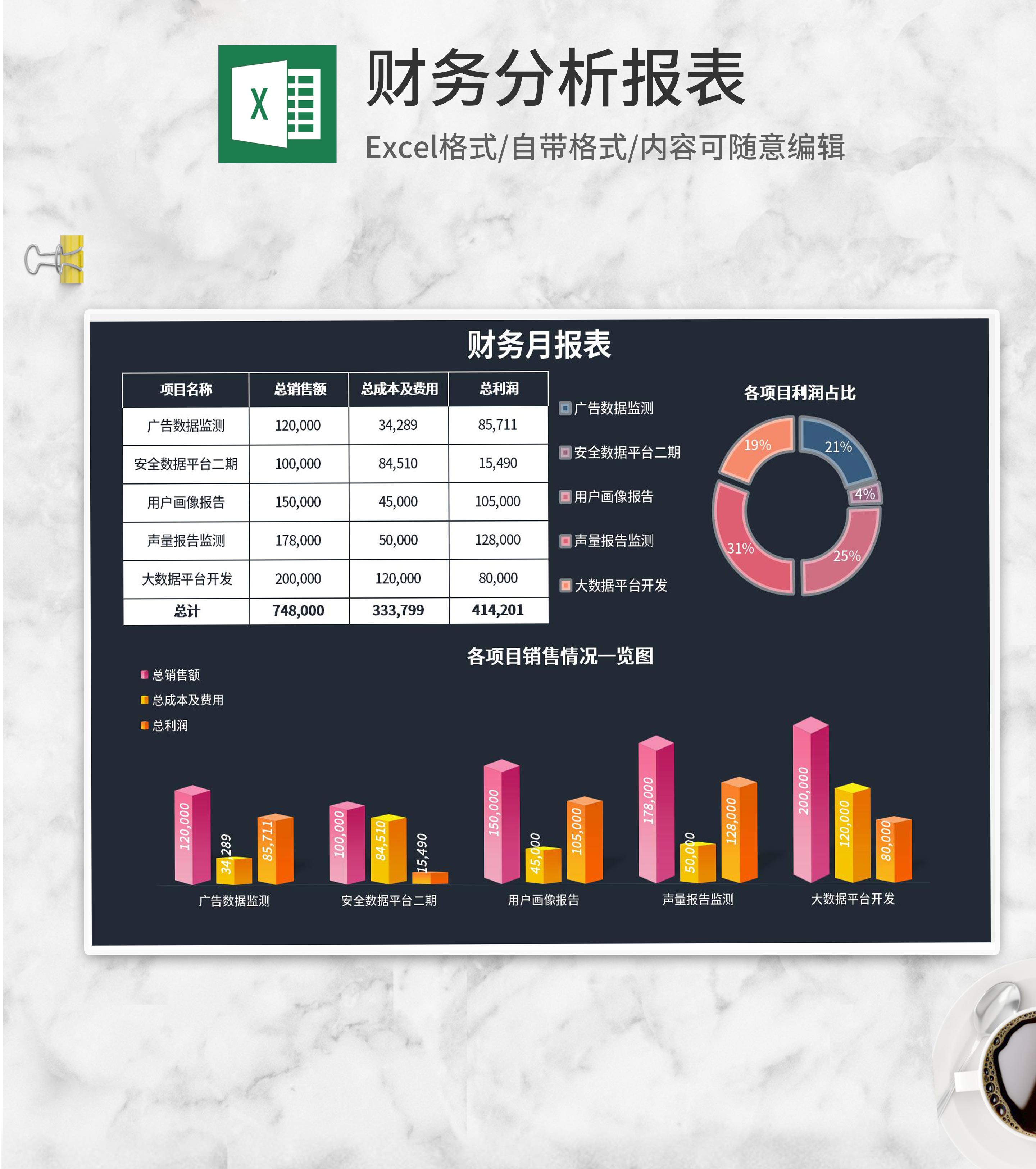 公司项目利润财务月报表Excel模板