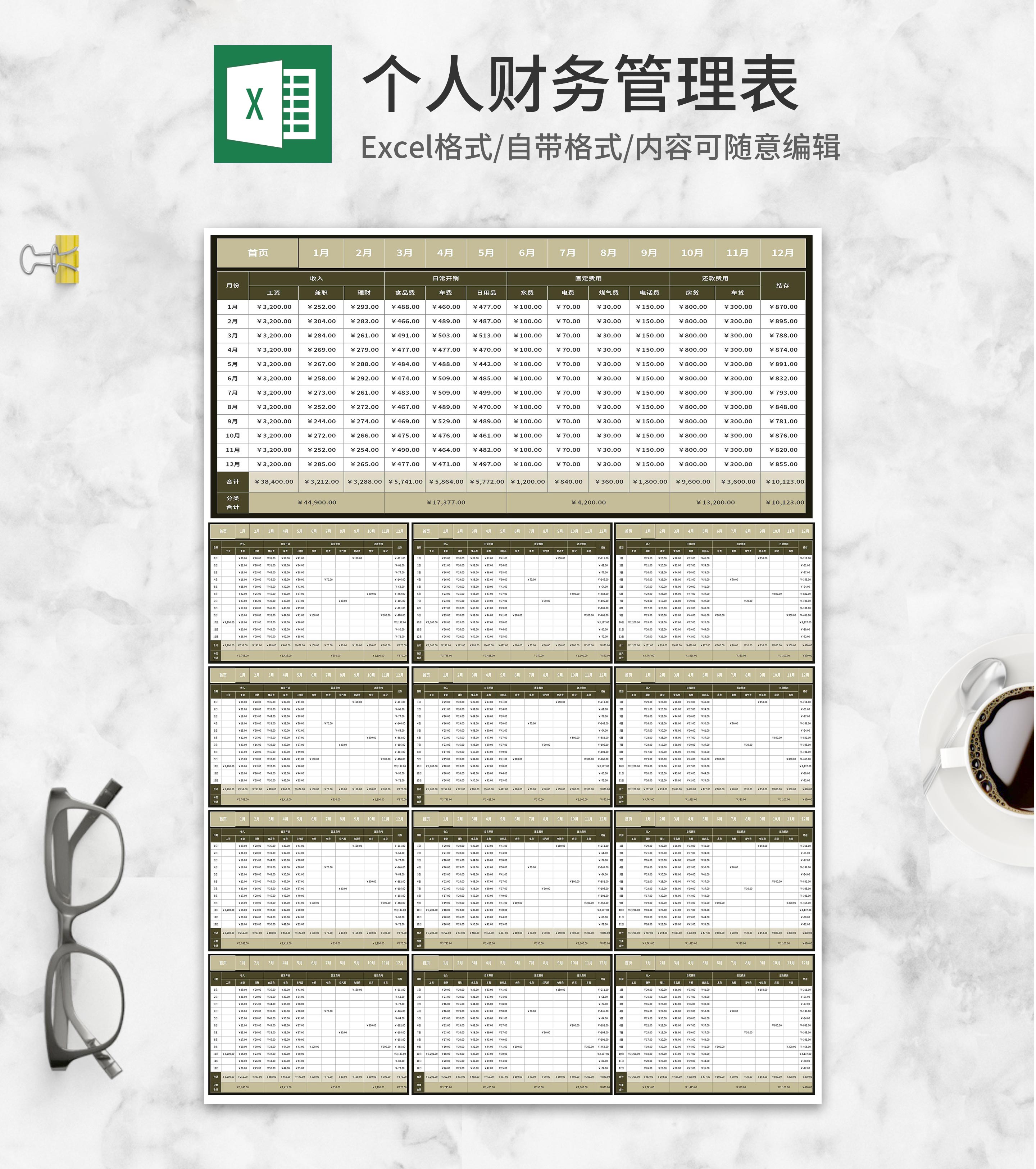 年度个人账户财务管理表Excel模板