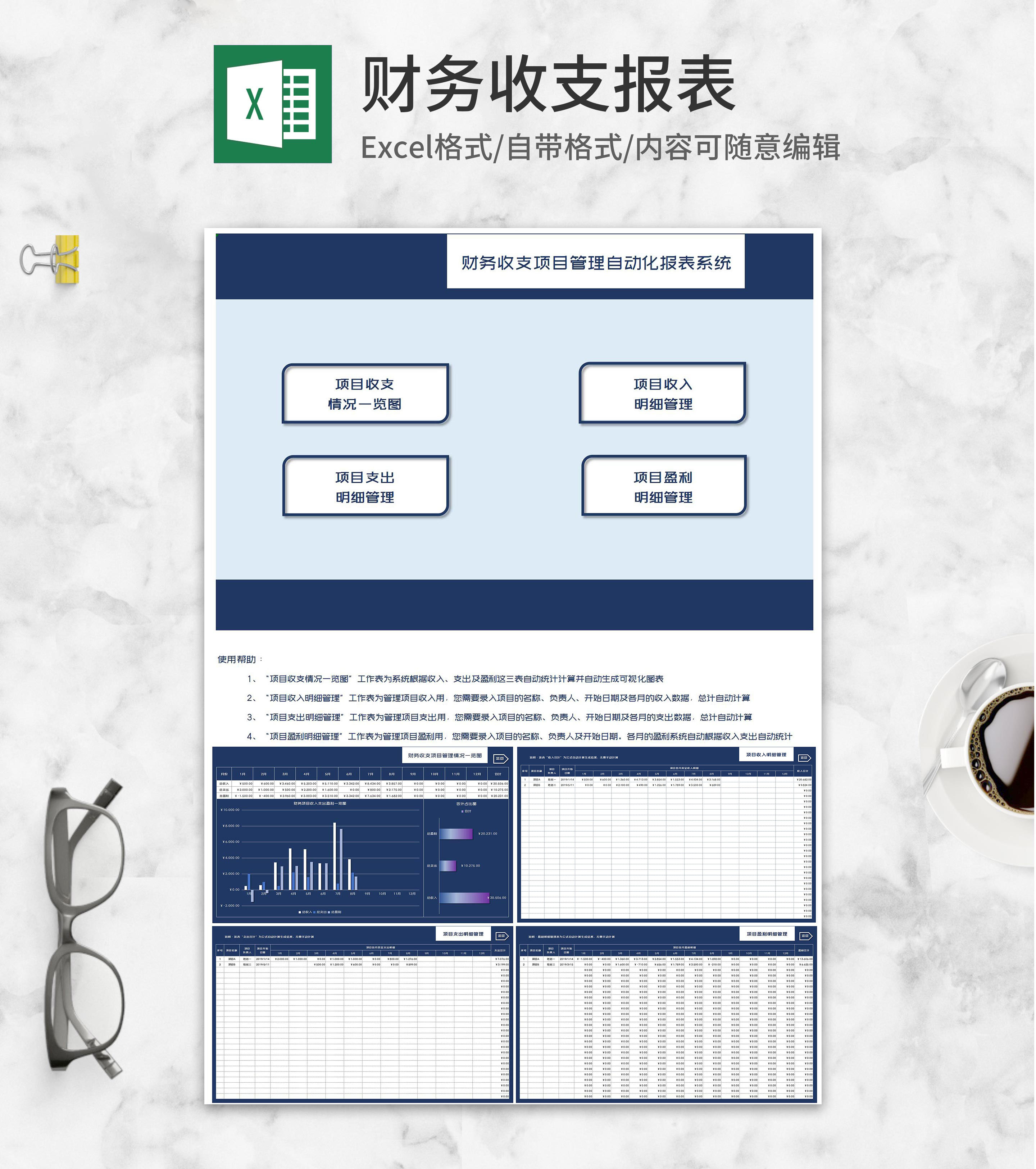 财务项目收入支出盈利一览表Excel模板