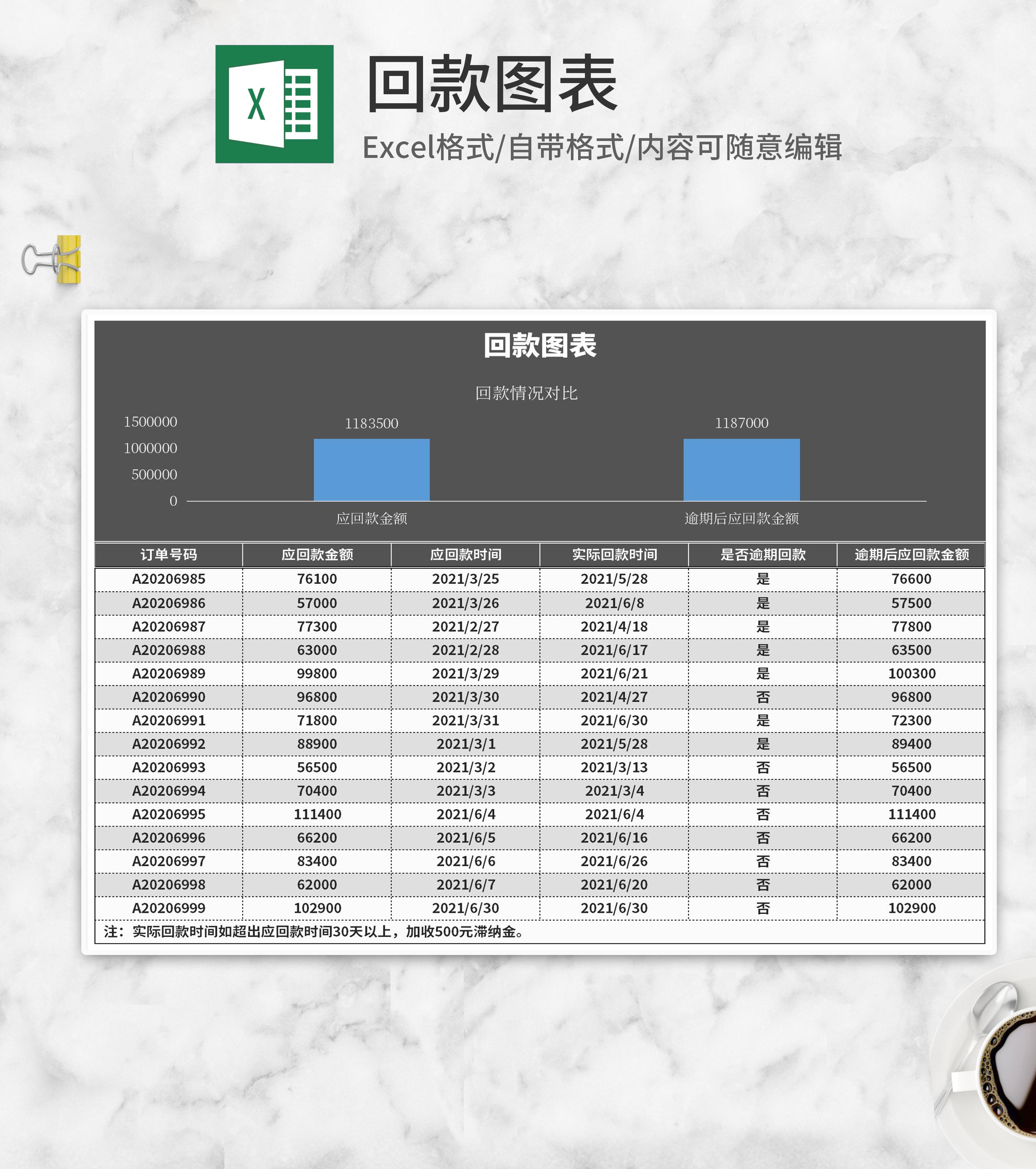 灰色回款图表Excel模板
