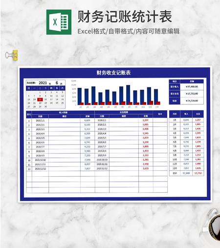 财务收支记账统计表Excel模板
