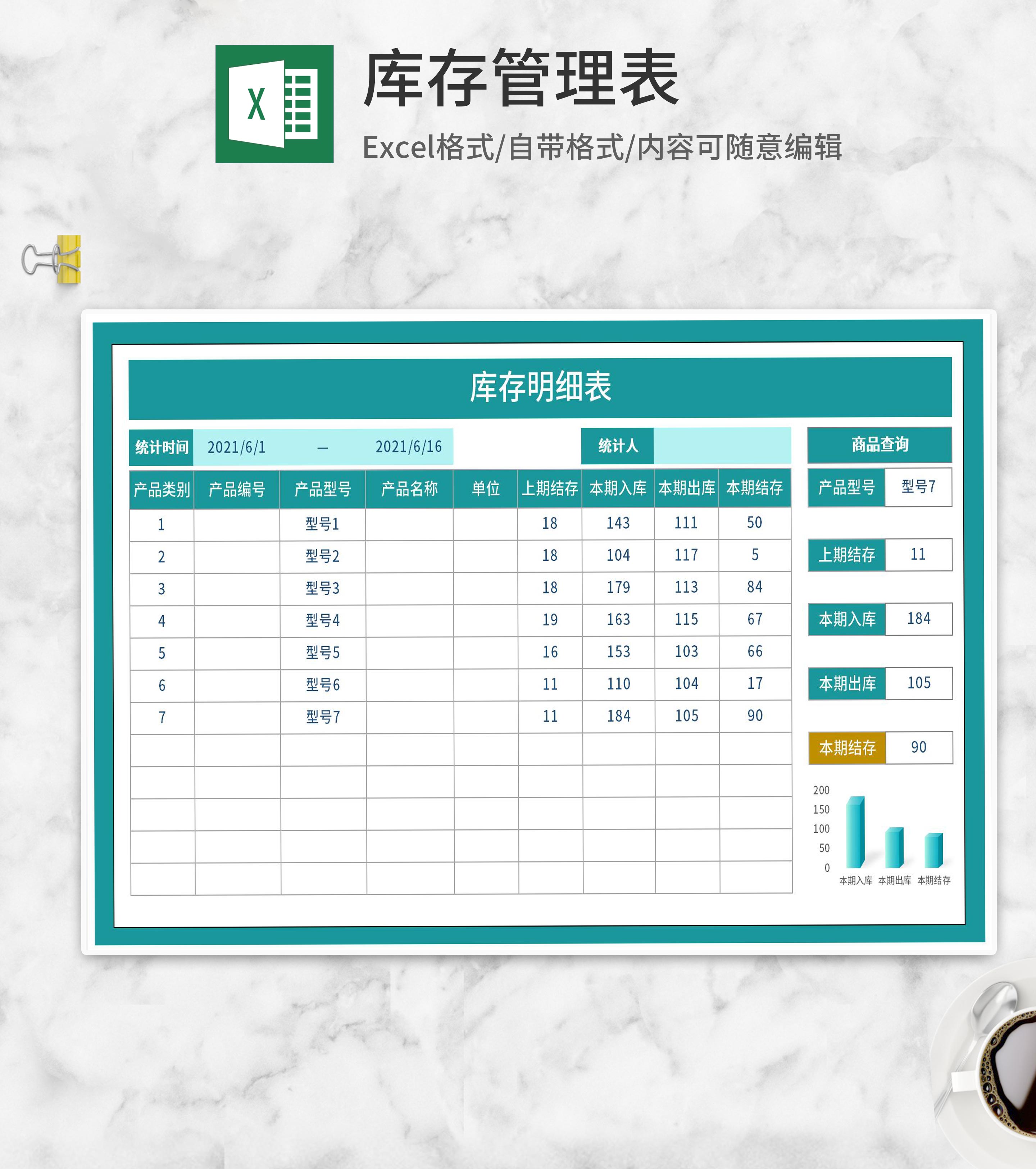 商品产品库存明细表Excel模板