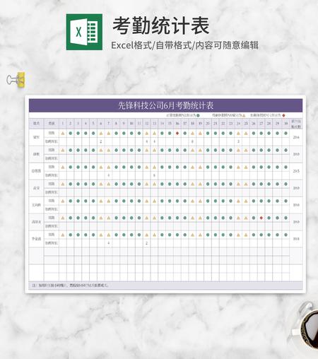 公司月度考勤统计表Excel模板