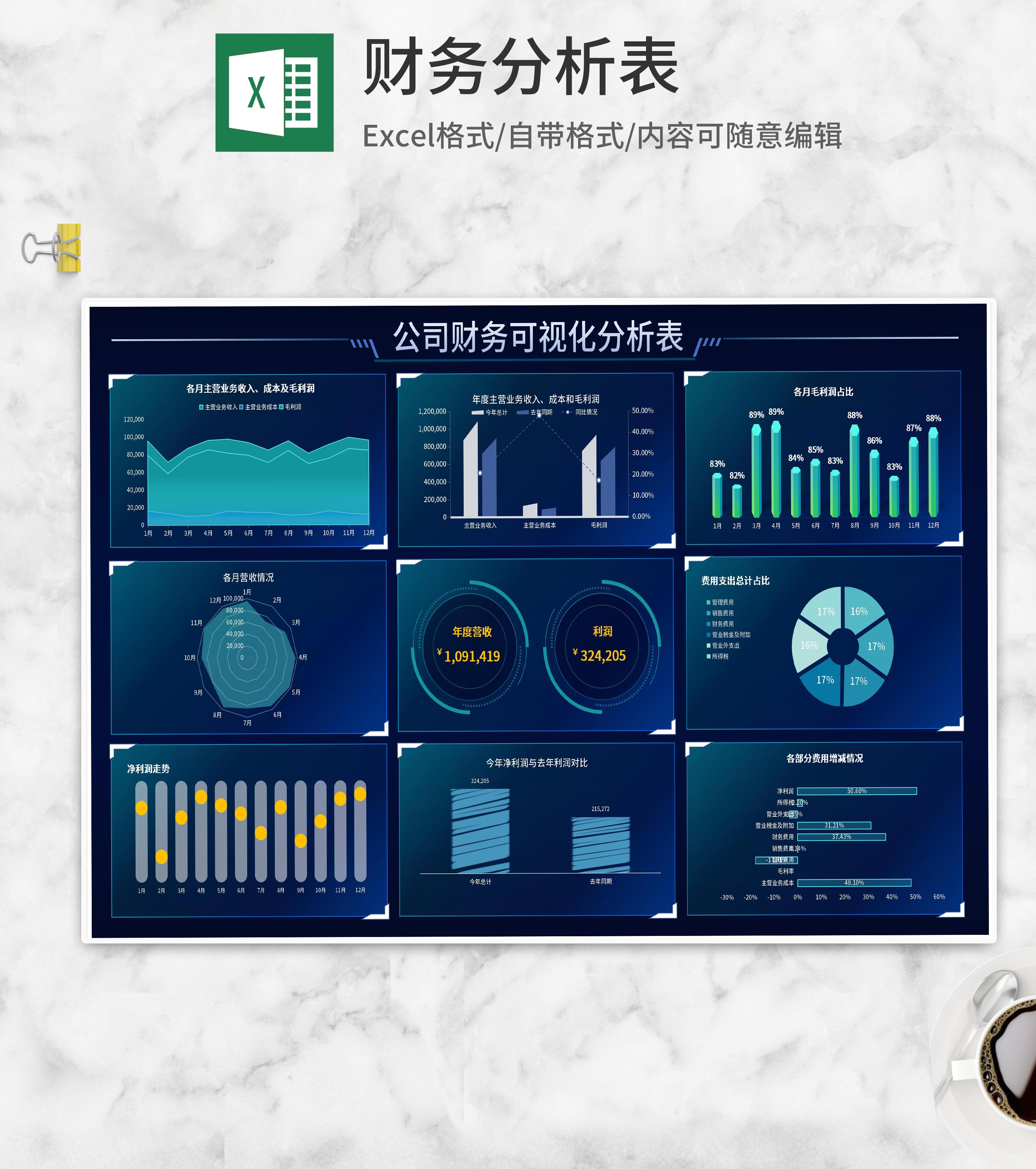 公司财务可视化分析表Excel模板