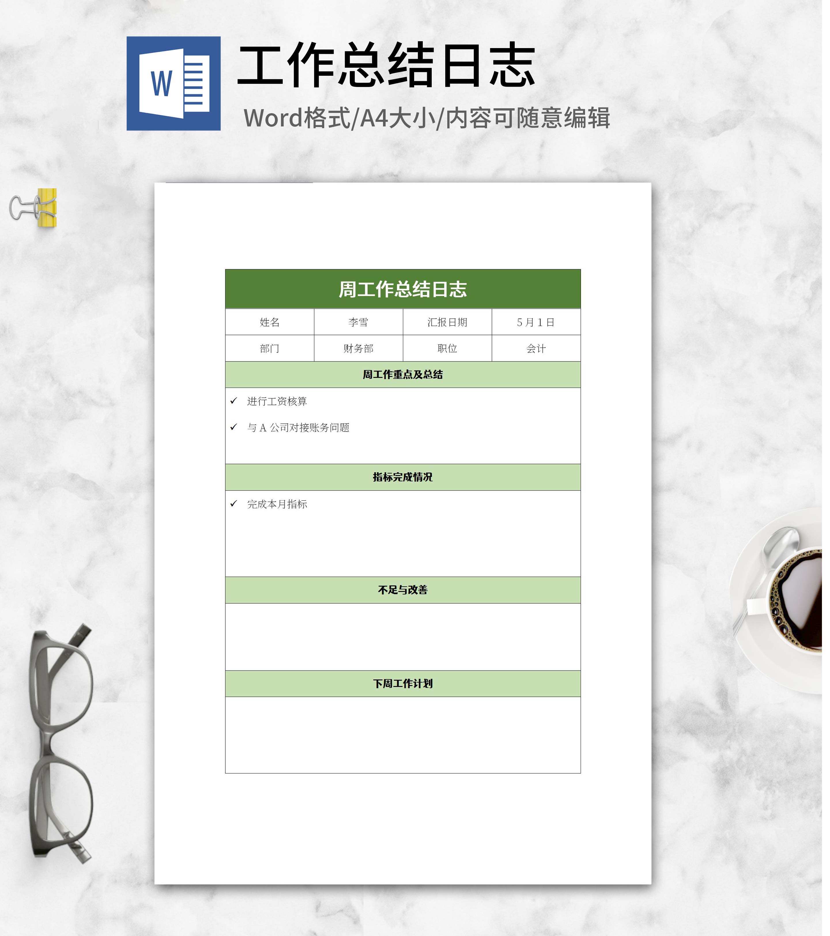 绿色周工作总结日志word模板