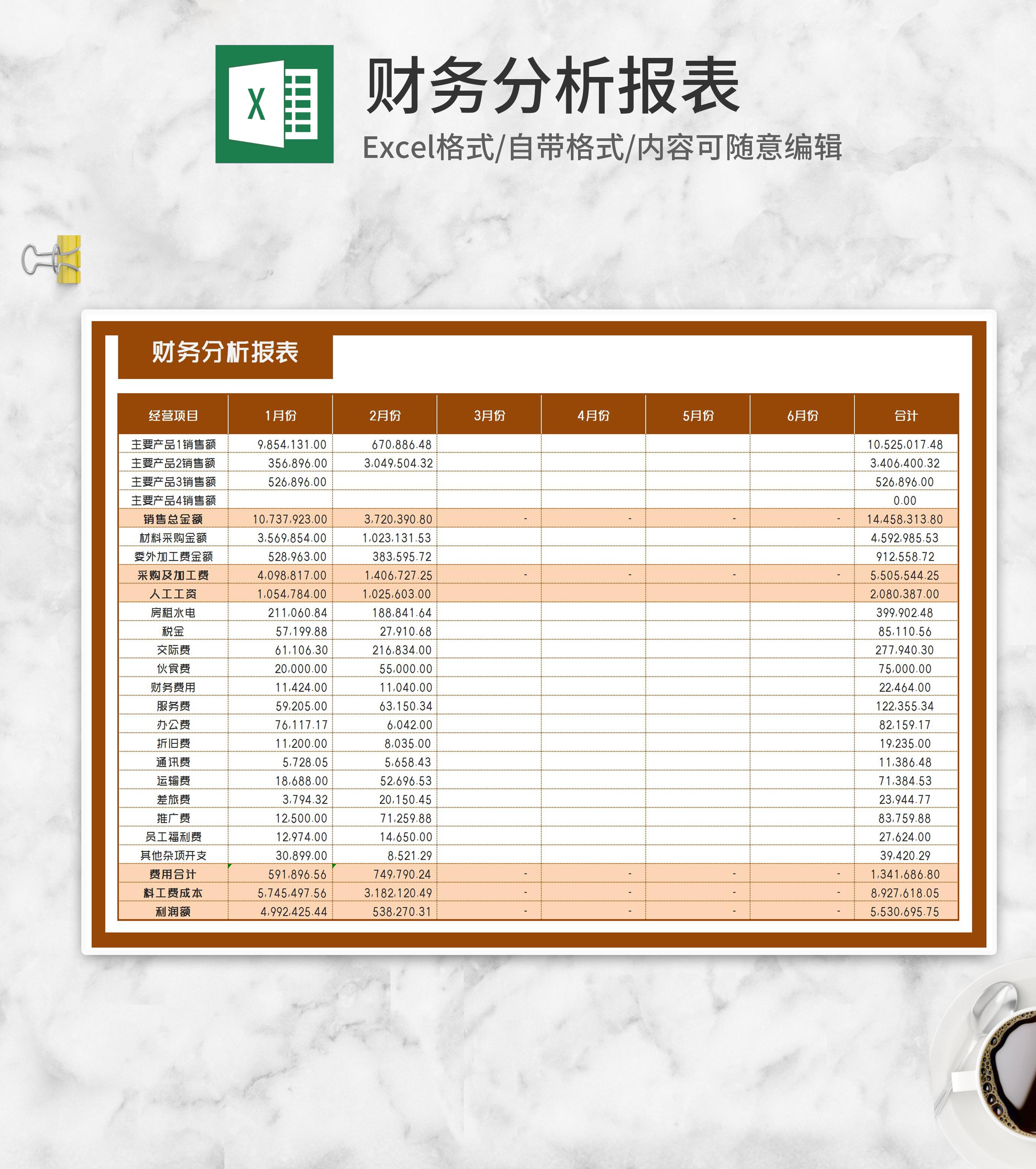项目经营半年财务分析报表Excel模板