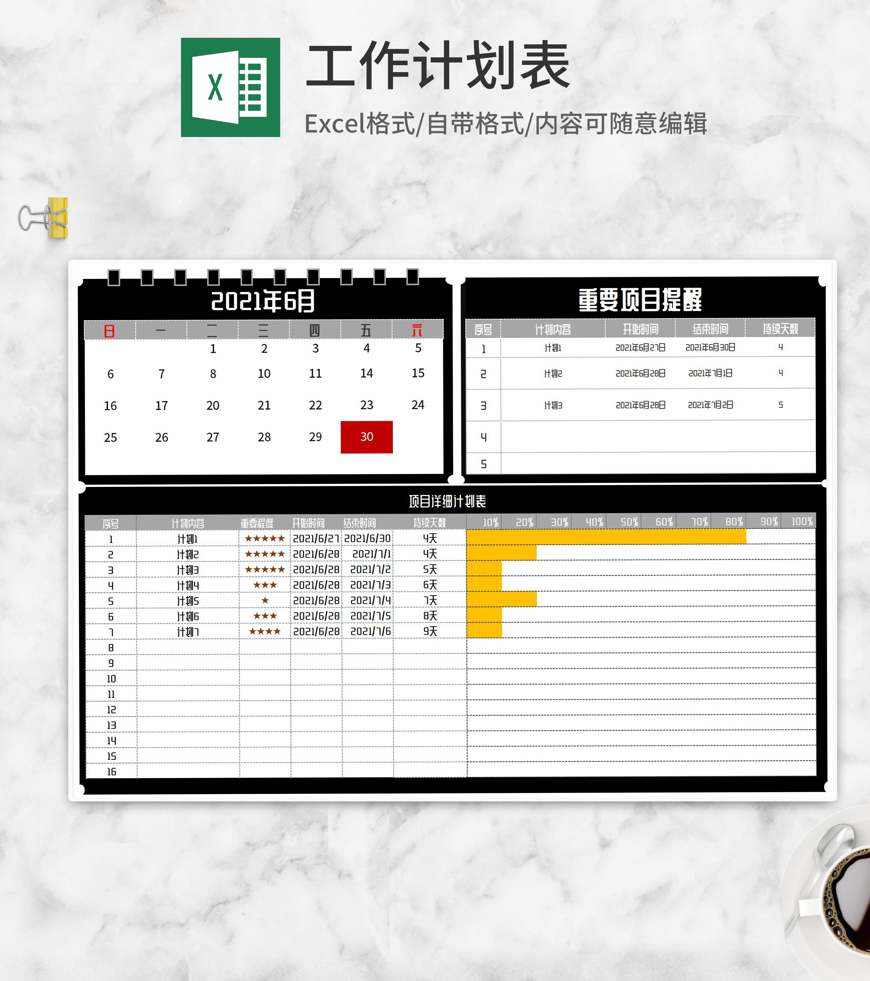 项目详细计划进度表Excel模板