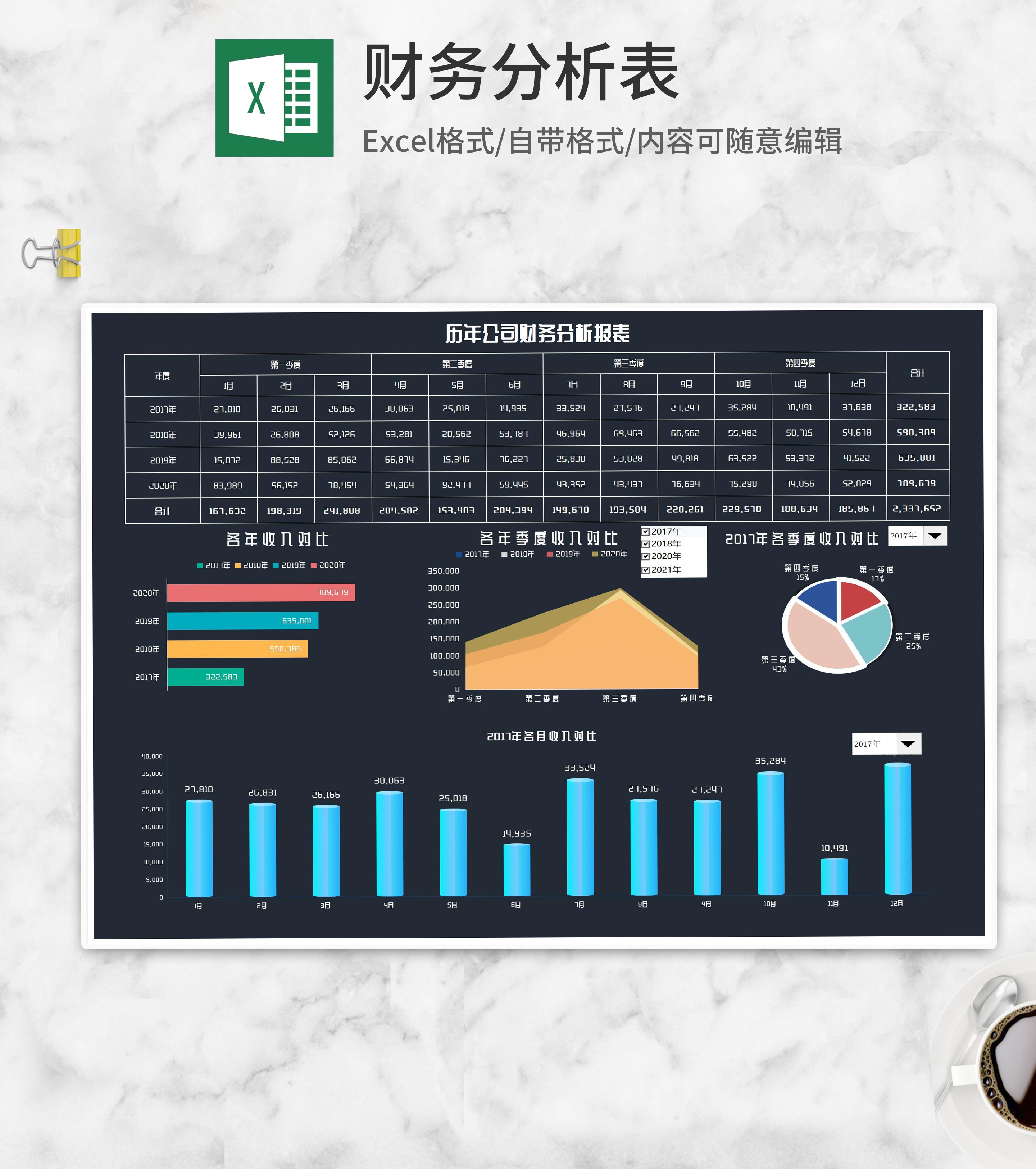 黑色历年公司财务分析报表Excel模板