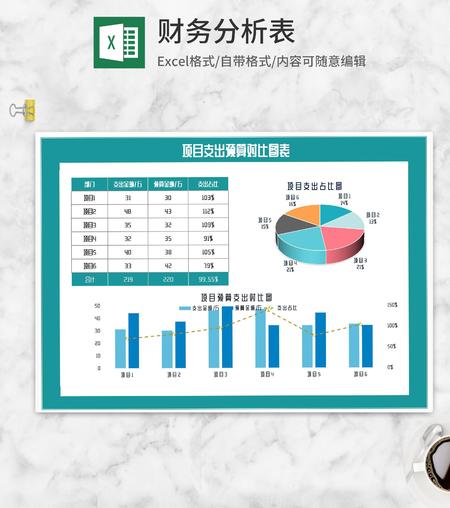 项目支出预算对比图表Excel模板