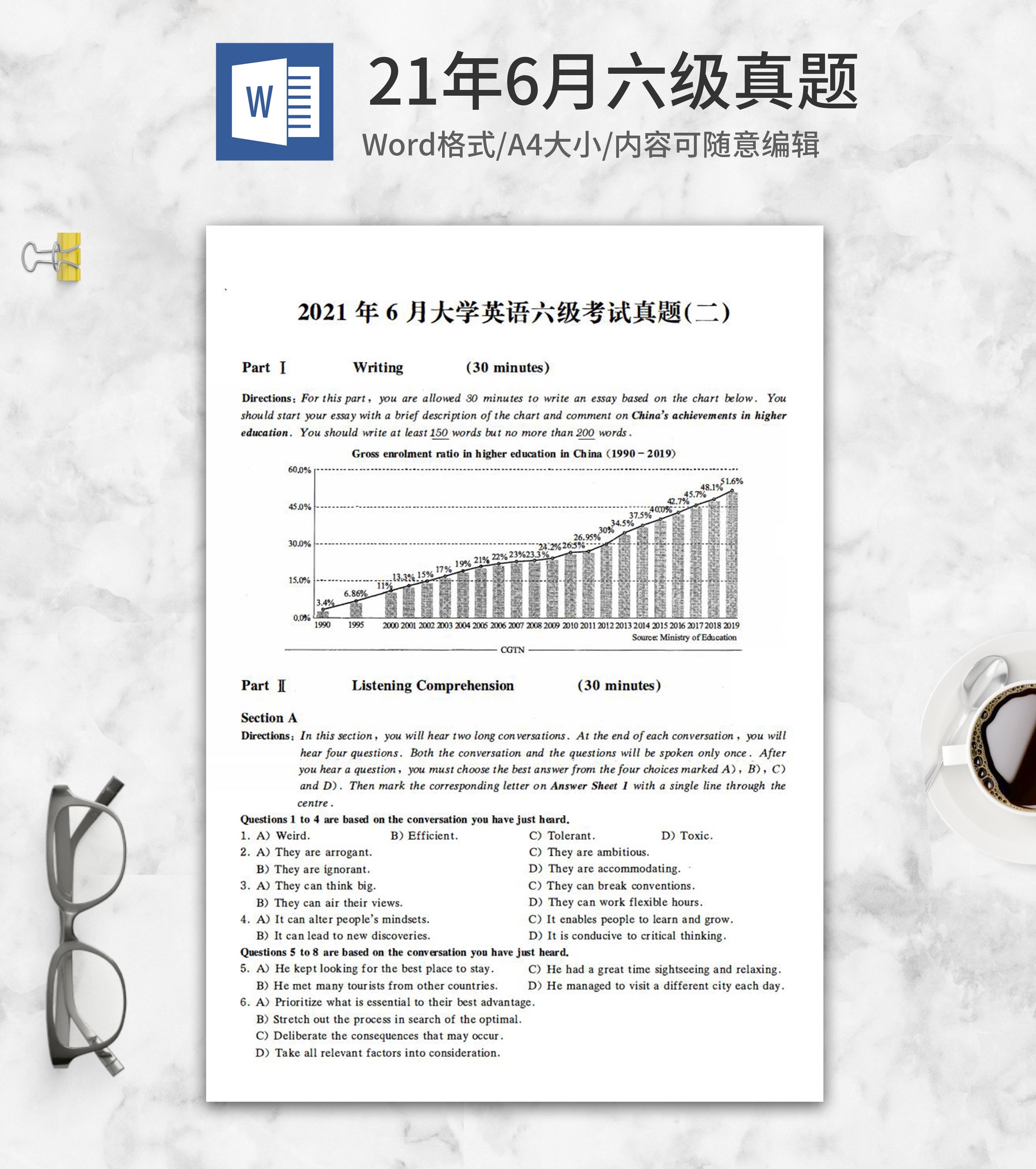 2021年6月大学英语六级真题卷二word模板