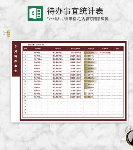 待办事宜统计明细表Excel模板