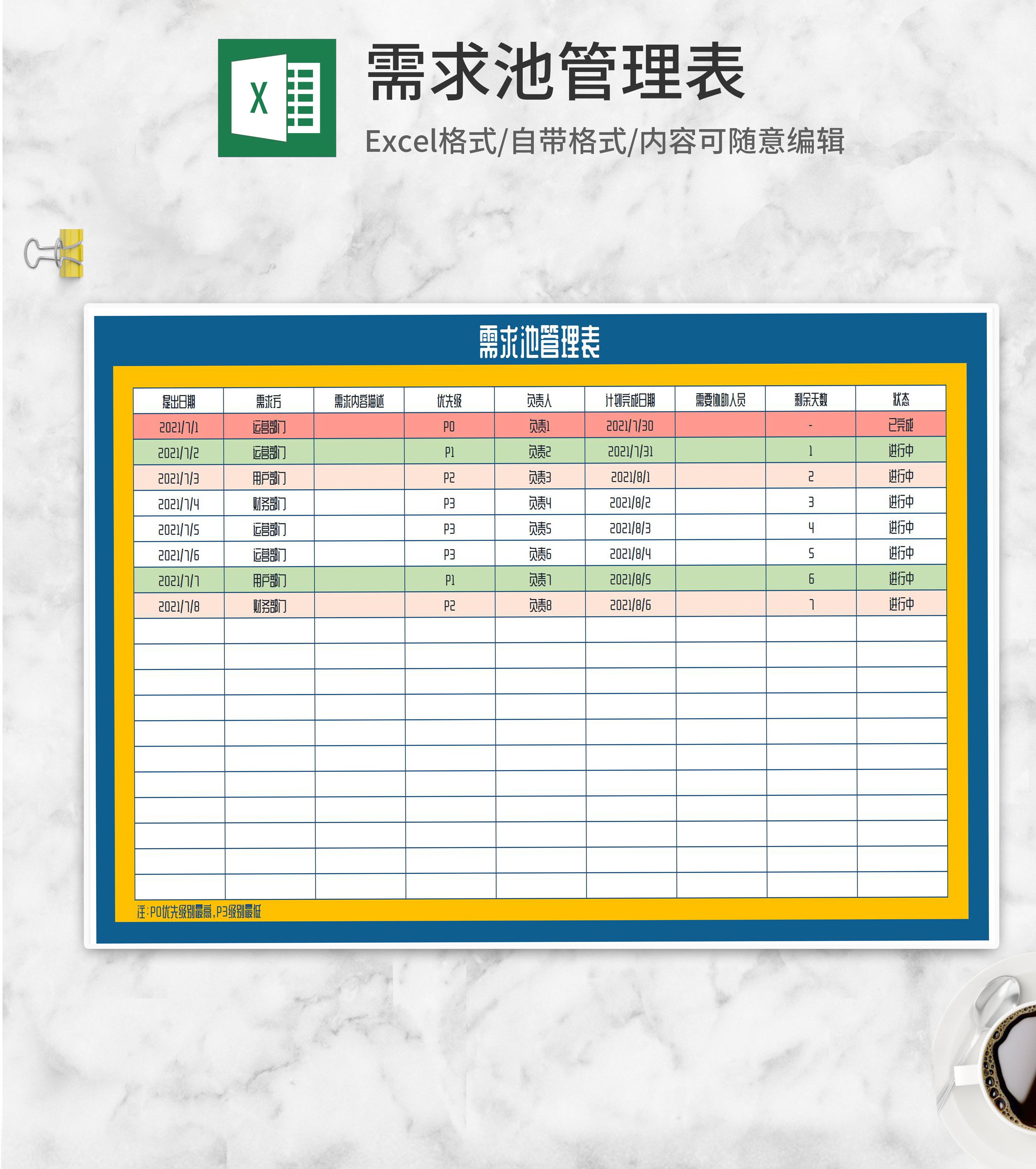 项目需求池管理表Excel模板