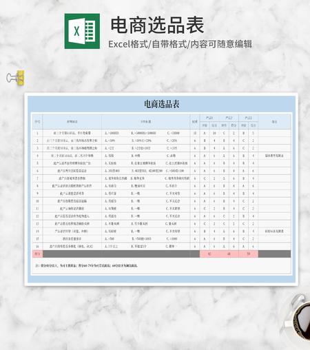 电商选品采购明细表Excel模板