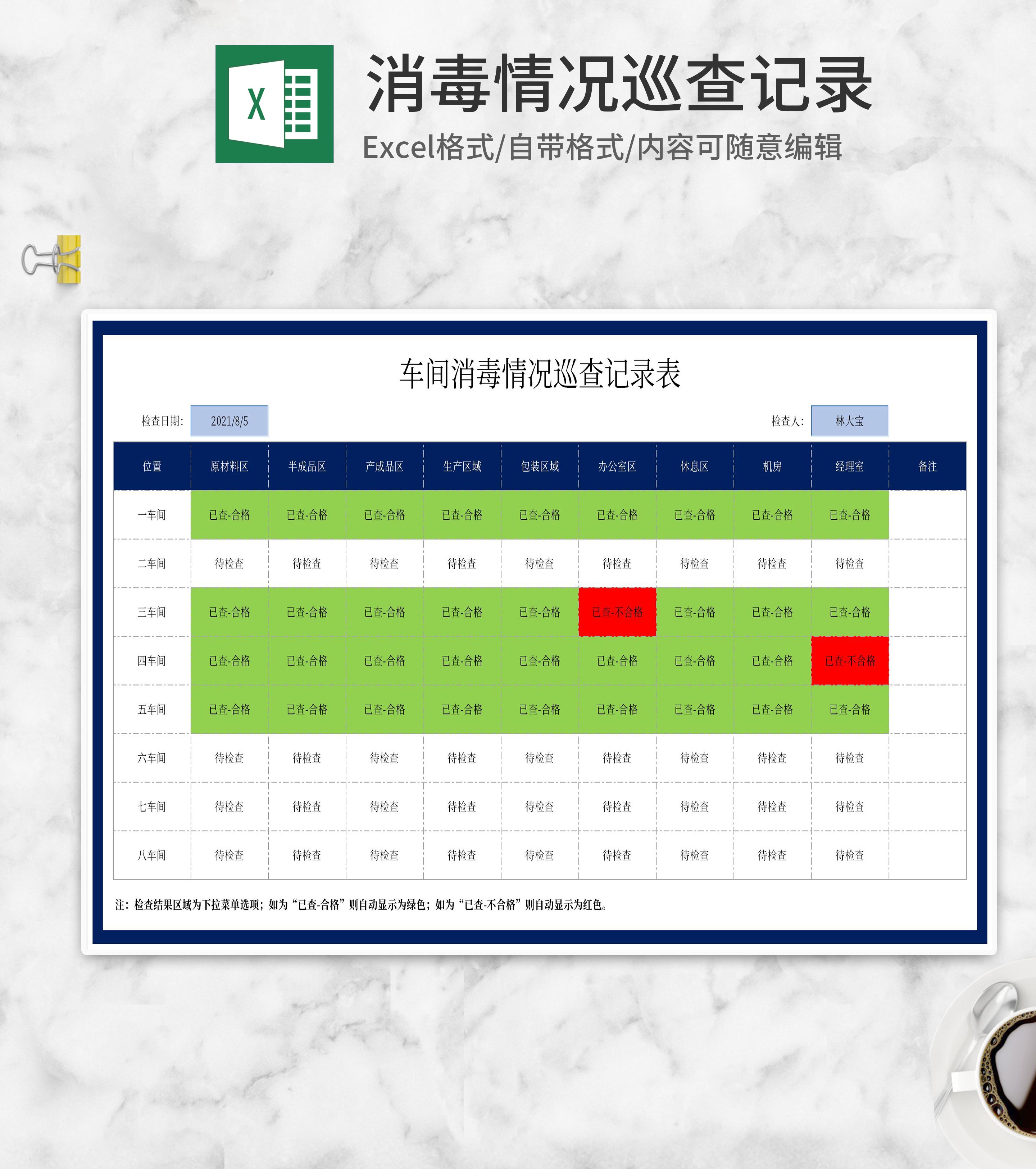 车间消毒情况巡查记录表Excel模板