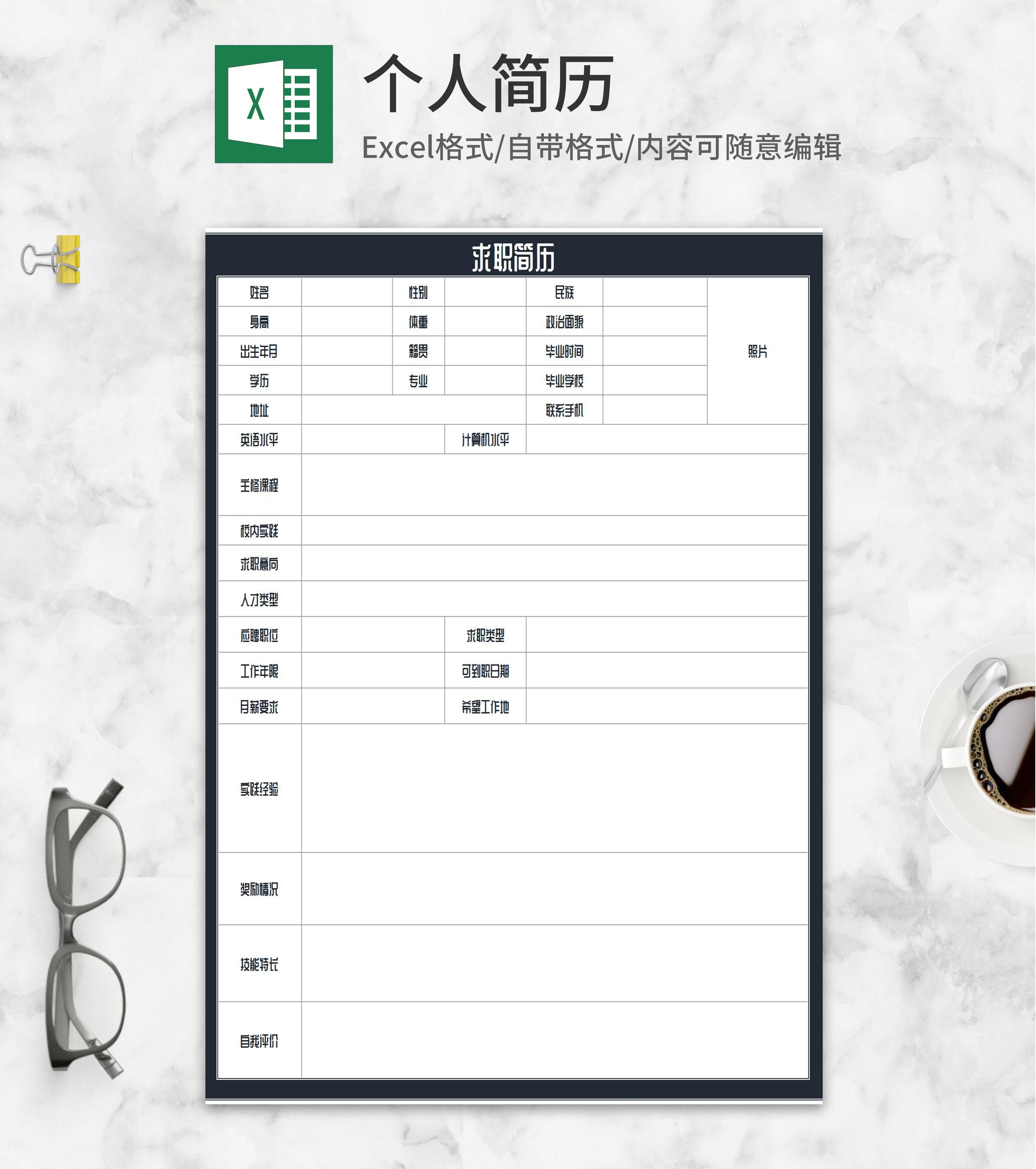简约商务应聘求职简历Excel模板