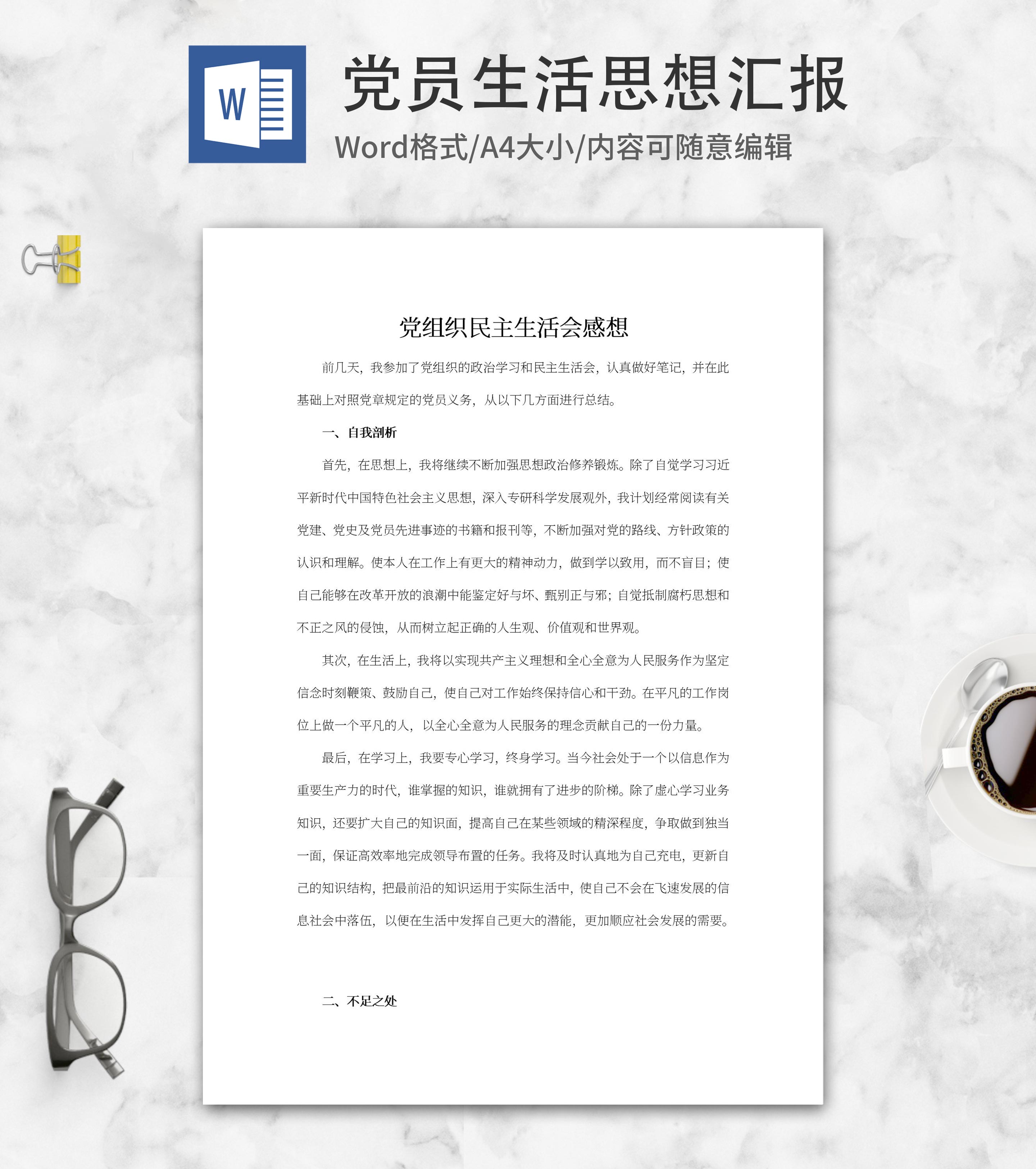 党组织民主生活会感想word模板