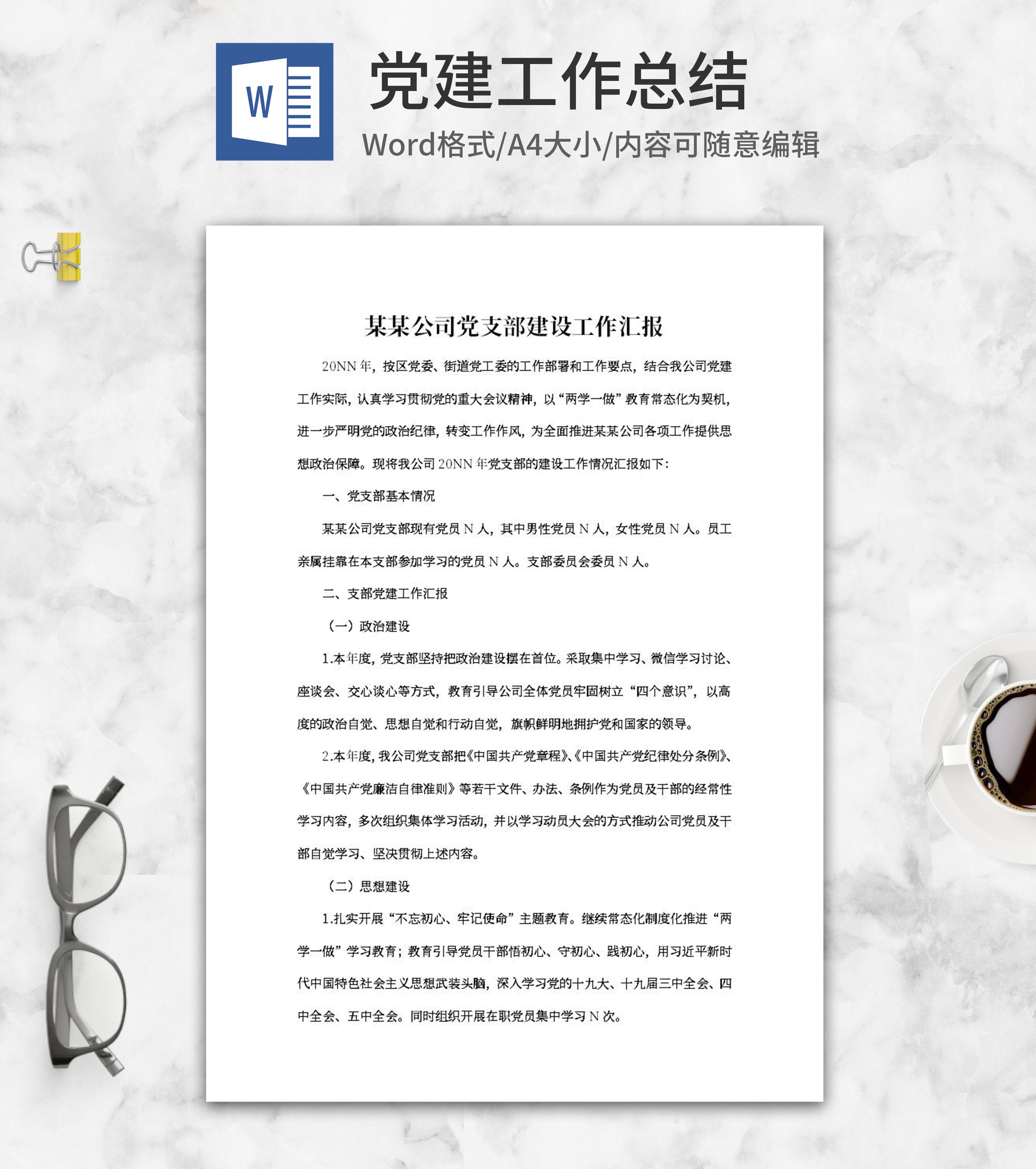 公司党支部建设工作汇报word模板