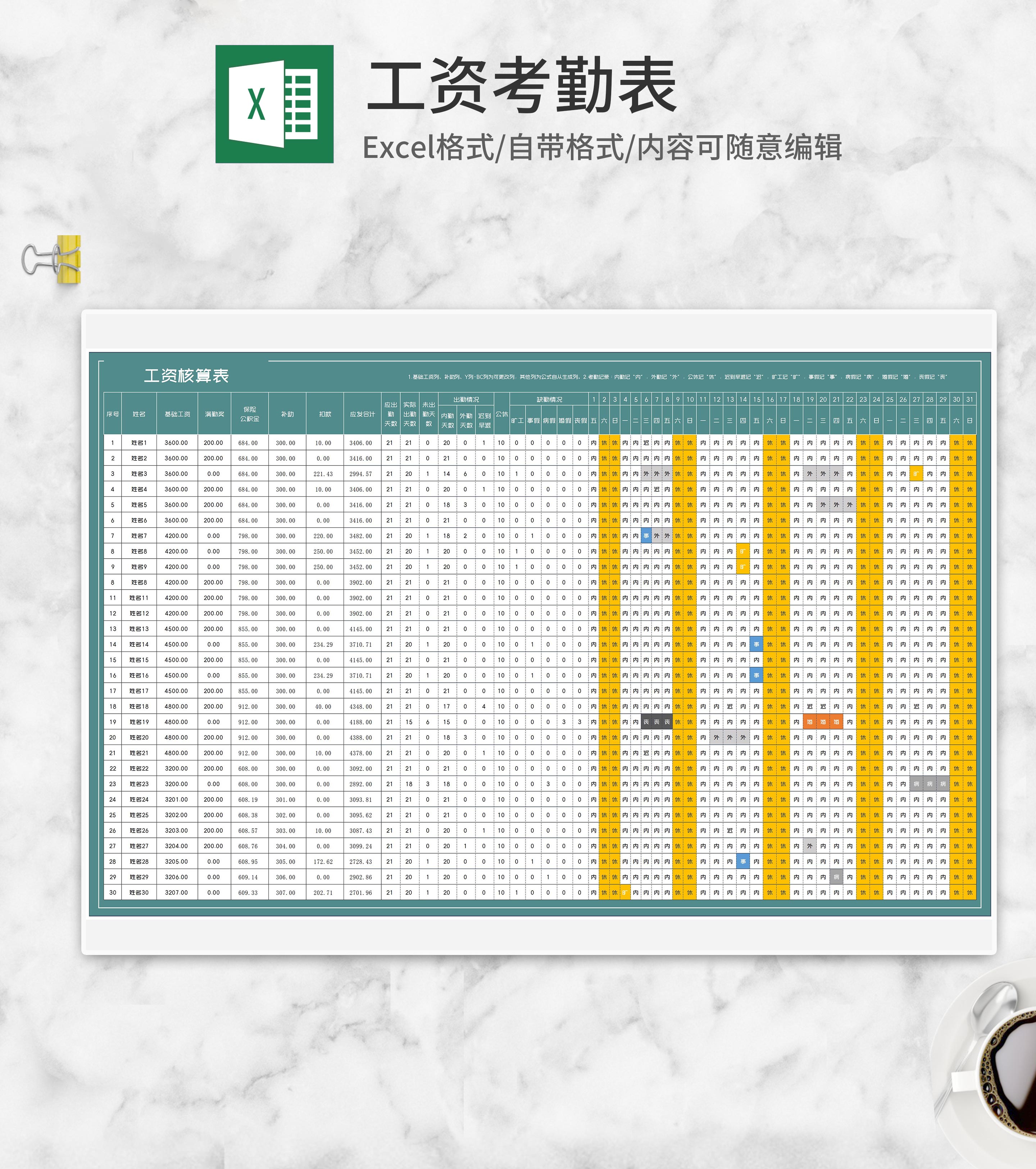 公司员工工资核算表Excel模板