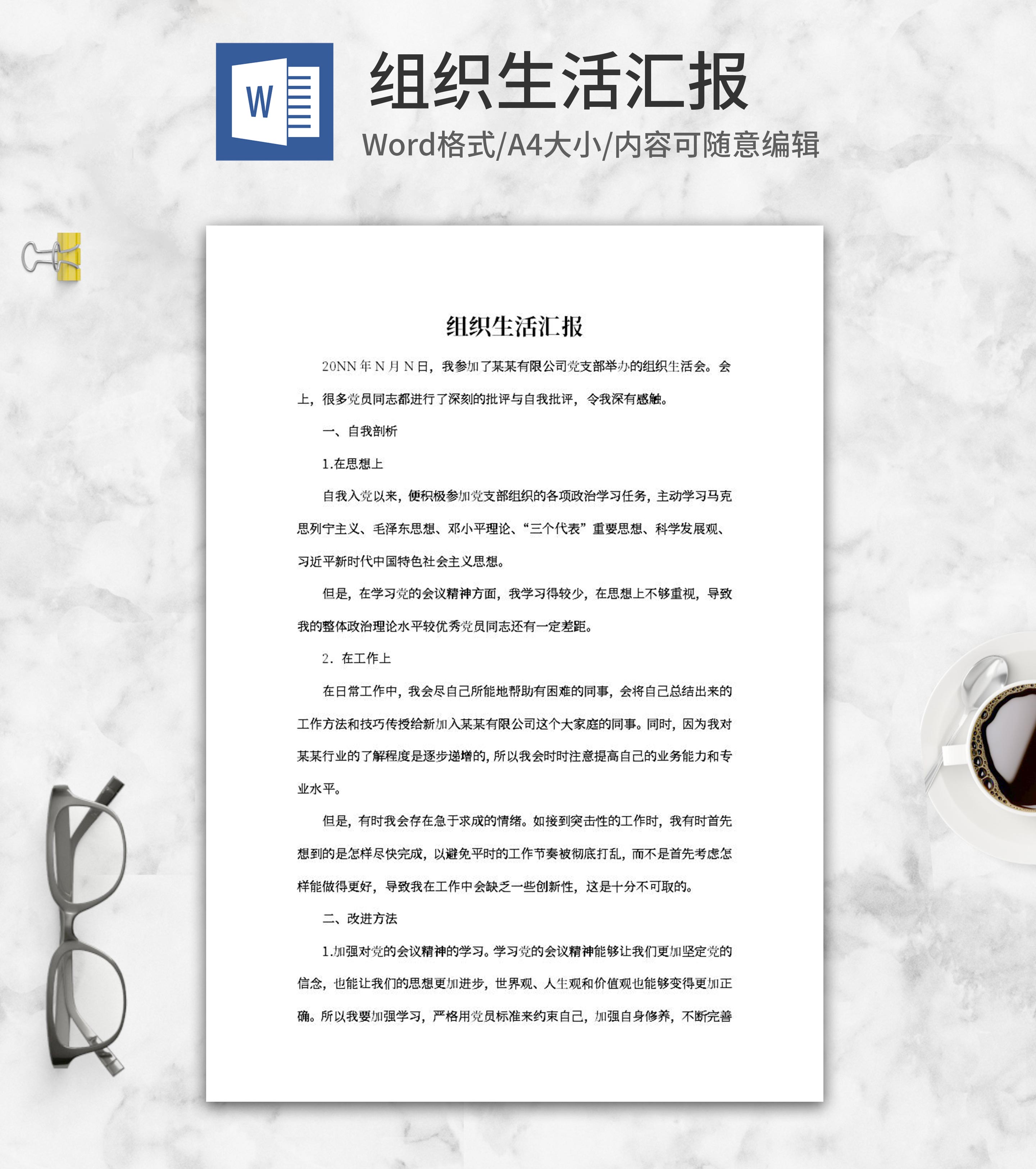 公司党支部党员组织生活汇报word模板