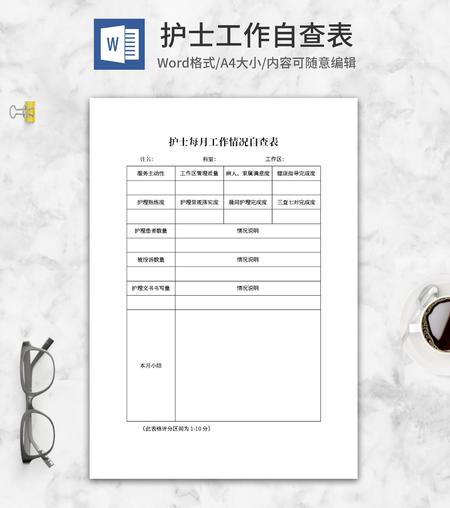 护士每月工作情况自查表word模板