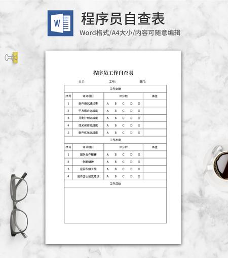 程序员工作自查表word模板