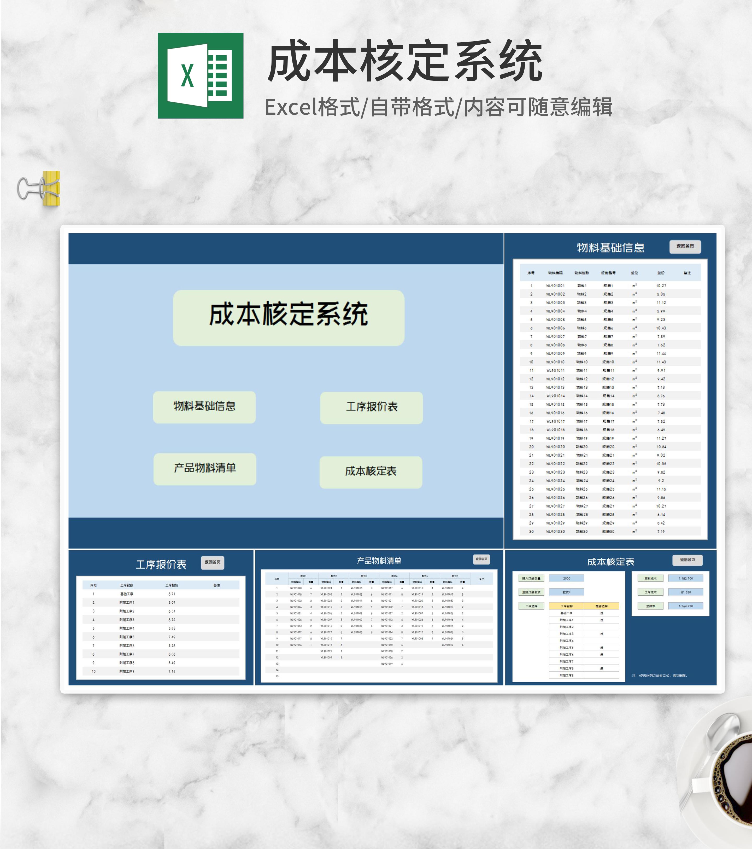 成本核定系统Excel模板