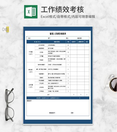 管理人员绩效考核评分表Excel模板
