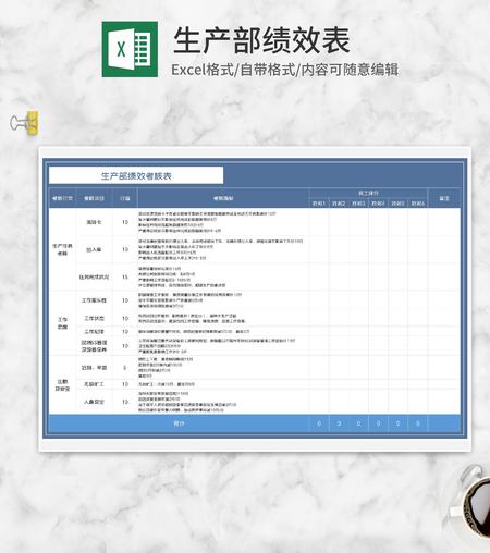 车间生产部绩效考核表Excel模板