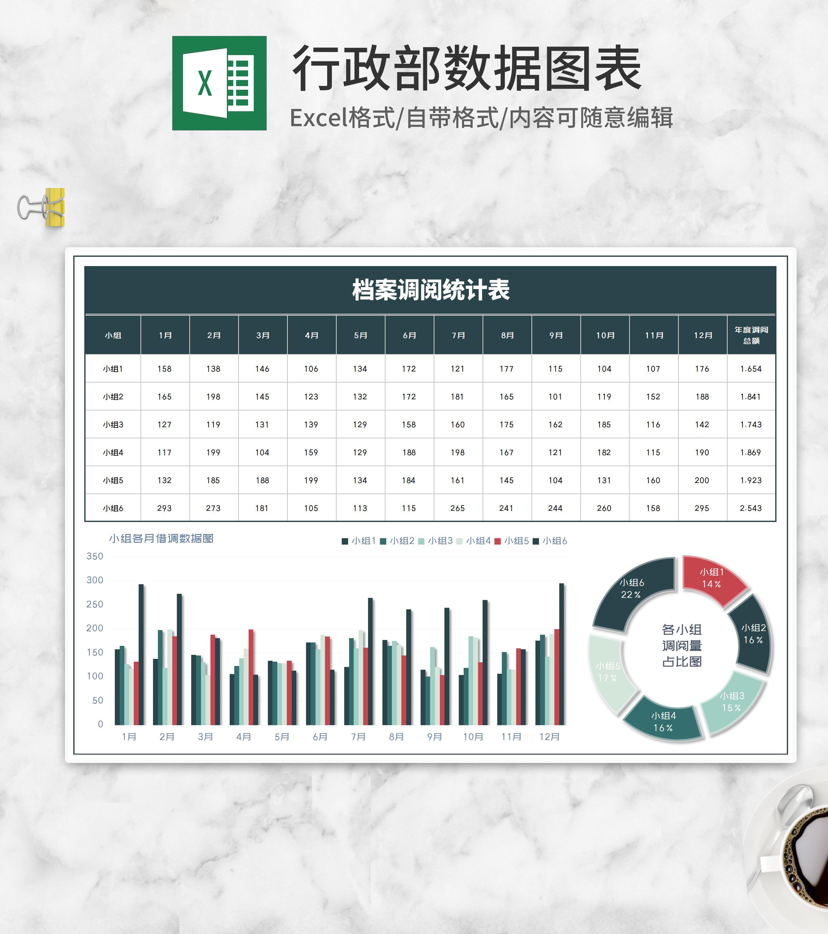 年度小组档案调阅统计表Excel模板
