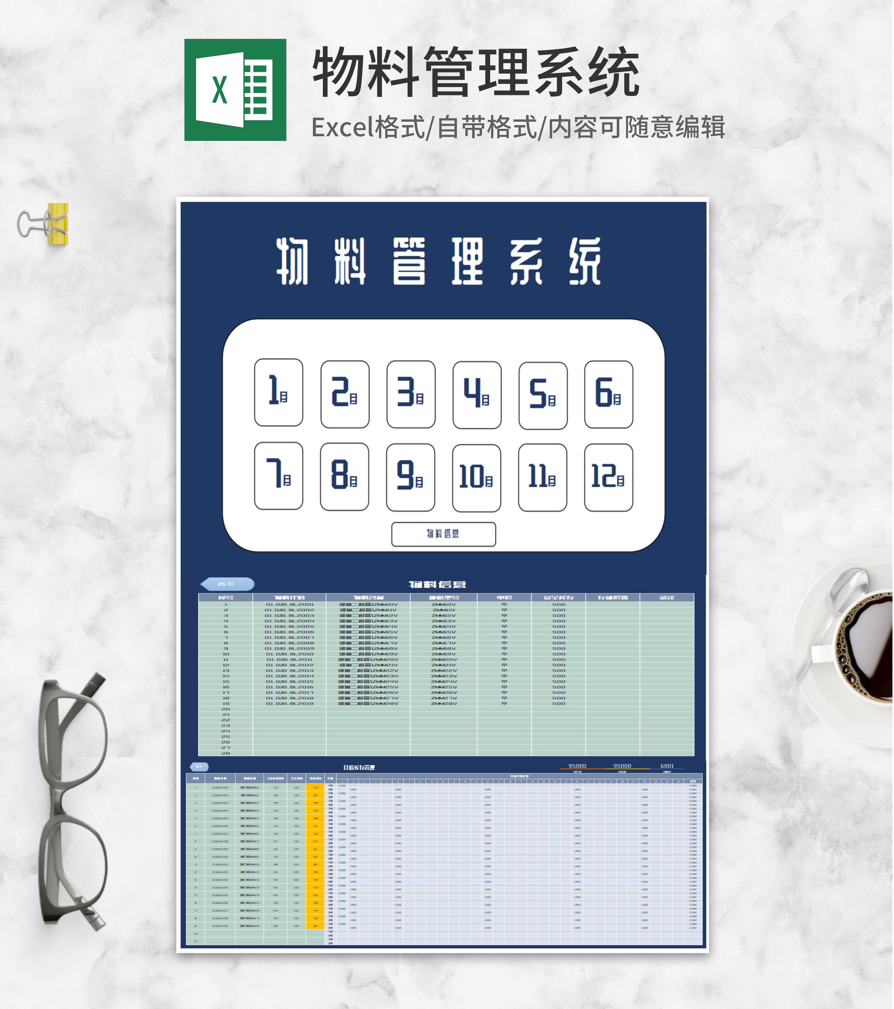 年度月度物料库存管理系统Excel模板