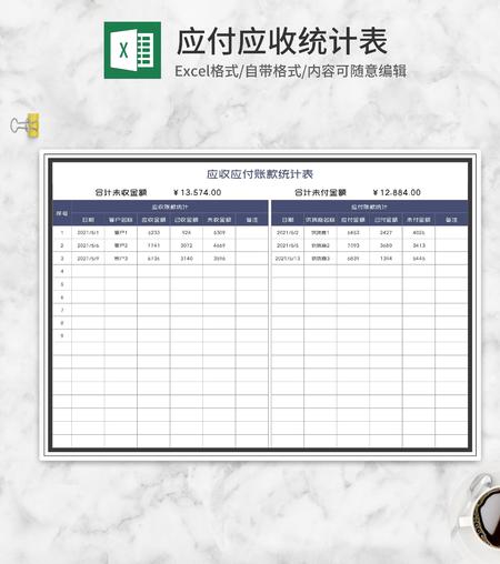 订单应收应付账款统计表Excel模板