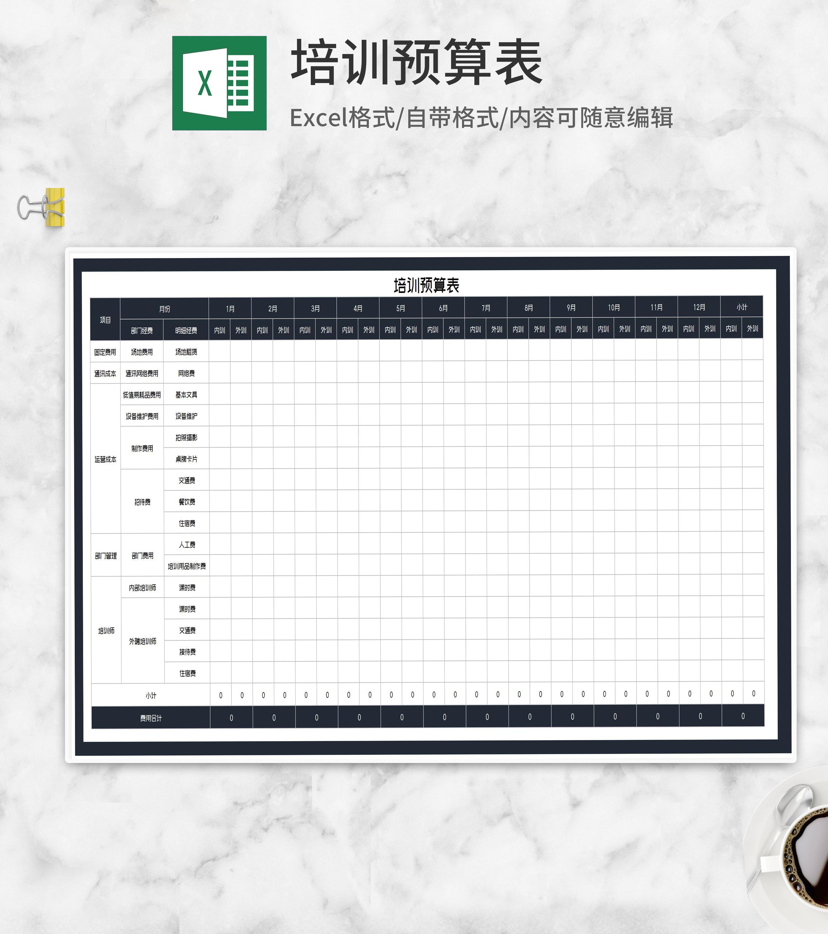 员工项目培训预算表Excel模板